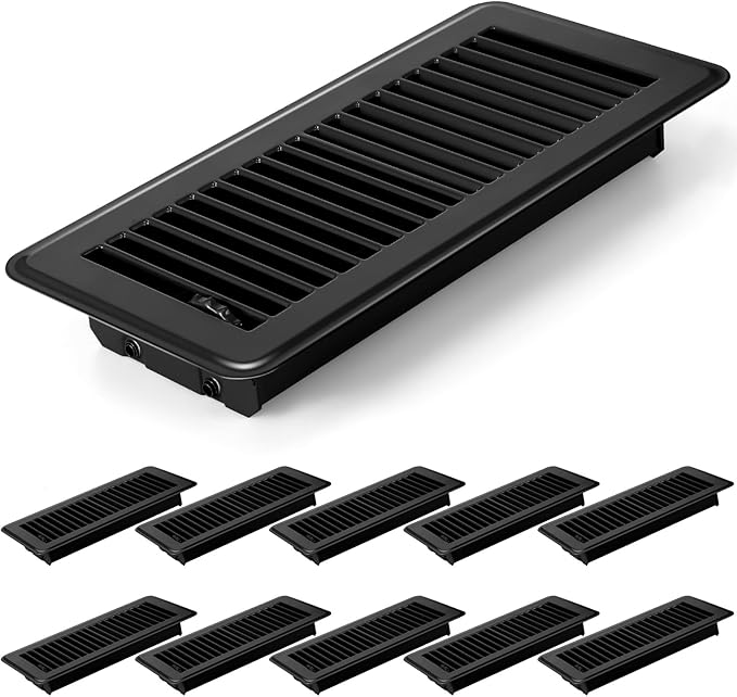 Coume 10 Pack 4" x 10" Floor Vent Covers Heavy Duty Floor Registers Metal Heat Vent Covers with Rust Proof Walkable Finish for Home Floor Grilles Vents(Black)