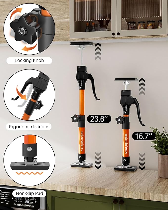 HOLOTHURIAN Cabinet Jack Support Pole, 15.8" - 23.6 inches Third Hand Tools Adjustable Support Pole, 3rd Hand Support System for Upper Cabinet Installation, 200 LB Capacity, 2-Pack