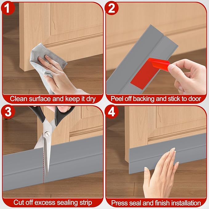 MYFAMIREA Door Weather Stripping 2IN (W) x 20FT (L) Door Draft Stopper Seal Tape Silicone Seal Strip Self Adhesive Shower Sweep Insulation Tape Side Bottom Strip for Sliding Glass Window Gap, Gray