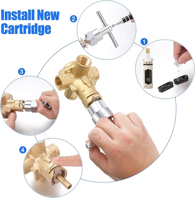 Enhon 1 Pack 1222 Replacement Cartridge Compatible with Moen with Puller, Tub Shower Cartridge Replacement Kit Compatible with Posi temp Faucet, Shower Repair Tool
