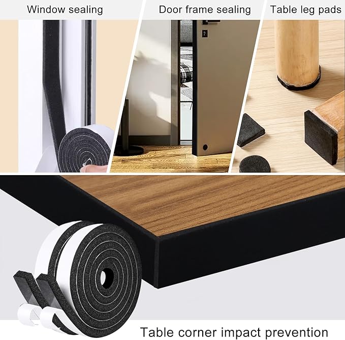 Storystore Foam Insulation Tape Self Adhesive, 1/2In x 1/2In x 13Ft Weather Stripping for Doors and Windows, Sound Proof Soundproofing Door Seal, Weatherstrip, Air Conditioning Seal Strip