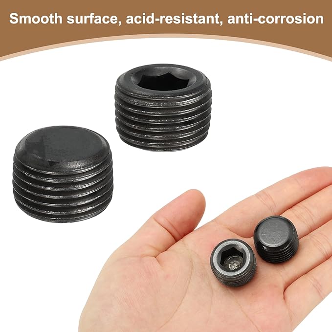 Pipe Plug Carbon Steel Internal Hex Thread Socket Pipe Plug Fitting - Fitting for (Sealing Port - Air Tanks - Water Outlets) 1/2 Inch NPT Male & 6 Pack
