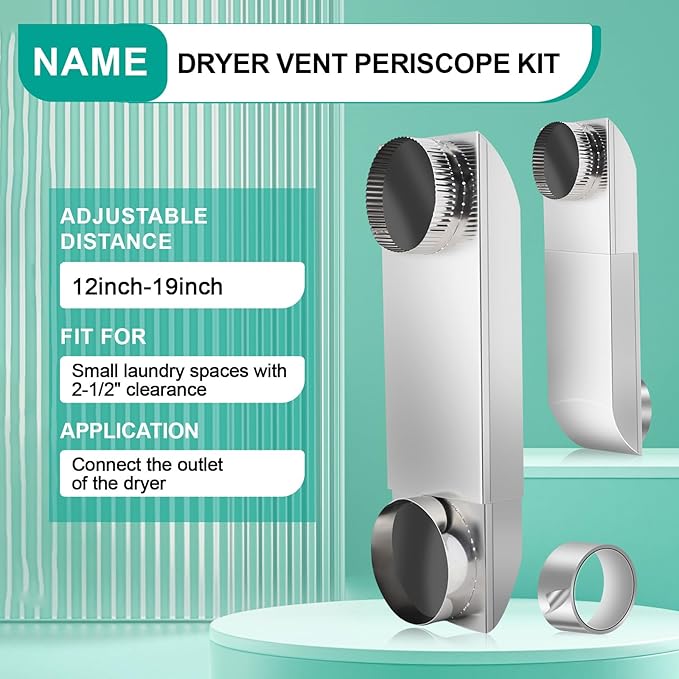 OEM Upgraded 304 stainless steel Dryer Vent,adjustable dryer vent Fit for Whirlpool and all 4in Dryer Vent Outlet,dryer vent kit for tight spaces,Periscope dryer vent,12-19 in telescoping dryer vent