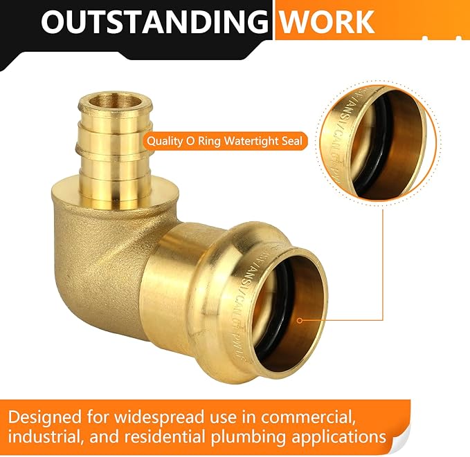 5-Pack HeSun Copper Press Fitting Elbow, 3/4" PRESS X 1/2" PEX-A F1960 Expansion Elbow, LF Brass