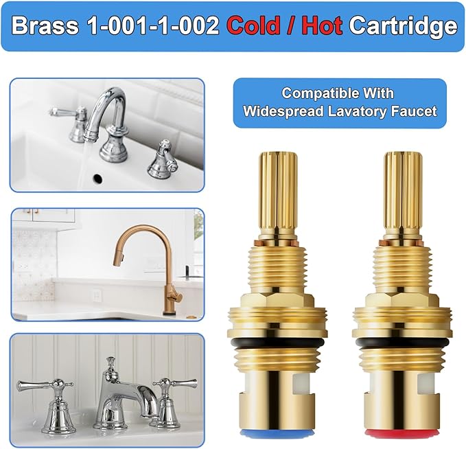 Brass 1-001 & Brass 1-002 Ceramic Valve Cartridge, Compatible with Cold widespread Cartridge and Hot widespread Cartridge, Brass Construction, include Brass 1-001 & Brass 1-002