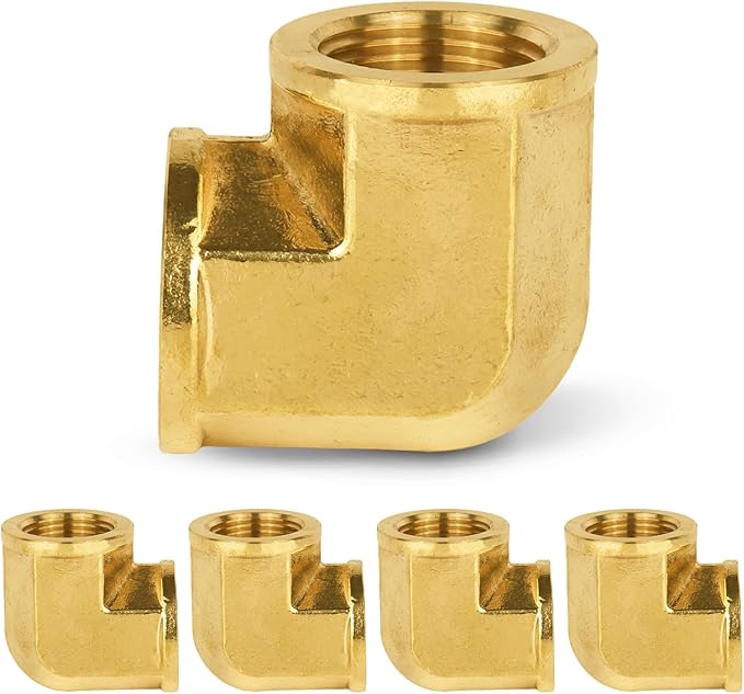 5-PCs HeSun Brass Pipe Fitting, 3/4" x 3/4" NPT Female 90-Degree Barstock Street Elbow