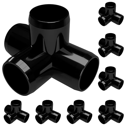 FORMUFIT 3/4” 4-Way Tee Furniture Grade PVC Fitting in Black, Made in USA, UV-Resistant, Impact-Proof, 1.050” Actual Socket Diameter (Pack of 8) - F0344WT-BK-8