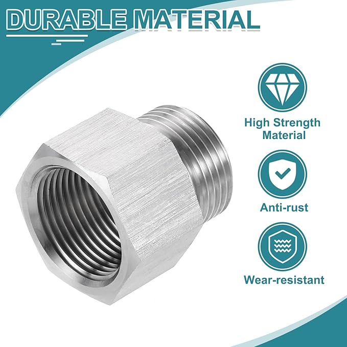 uxcell Pipe Fitting Reducing Adapter, G3/4" Male x G3/4" Female 304 Stainless Steel Reducer Connector for Water Oil Air Pressure Gauge, Silver