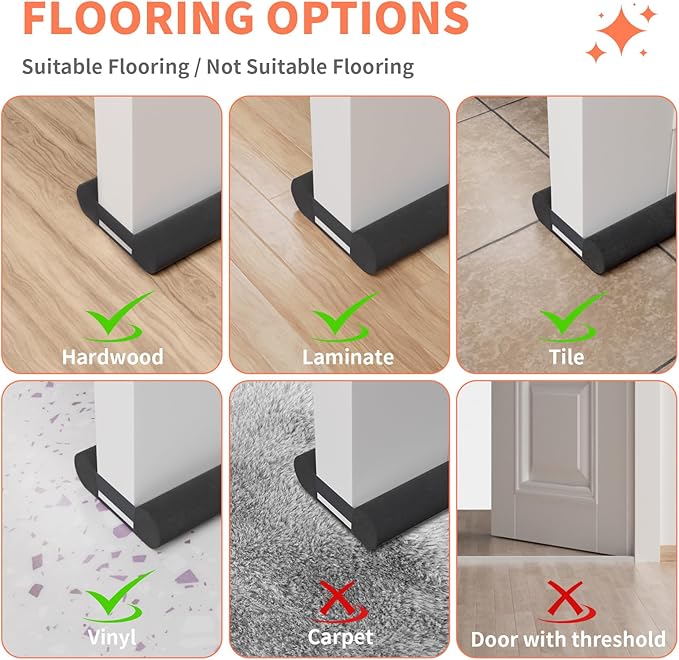 Door Draft Stopper for Bottom of Door, Upgraded Under Door Gap Filler for Big Gap, No Folding Required, Flexible Installation Door Sweep soundproofing Strip for Home & Apartment, 28-32in, Black