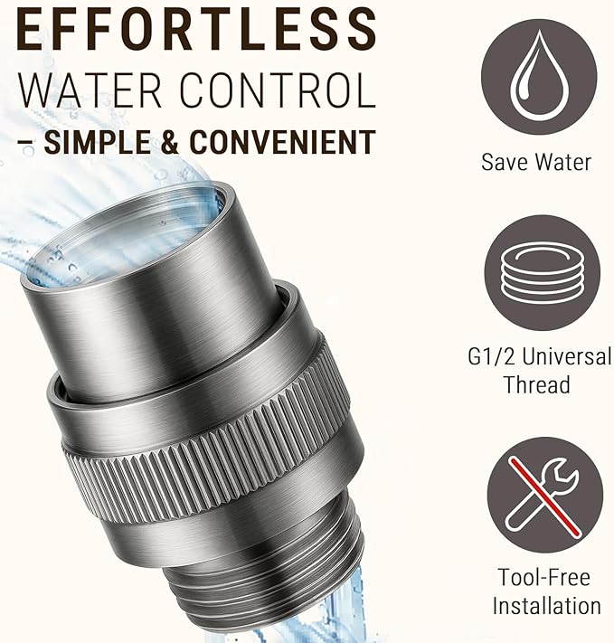 G-Promise All Metal Shower Head Shut Off Valve, G1/2" Shower Flow Control Valve for Handheld or Bidet Sprayer (Brushed Nickel)