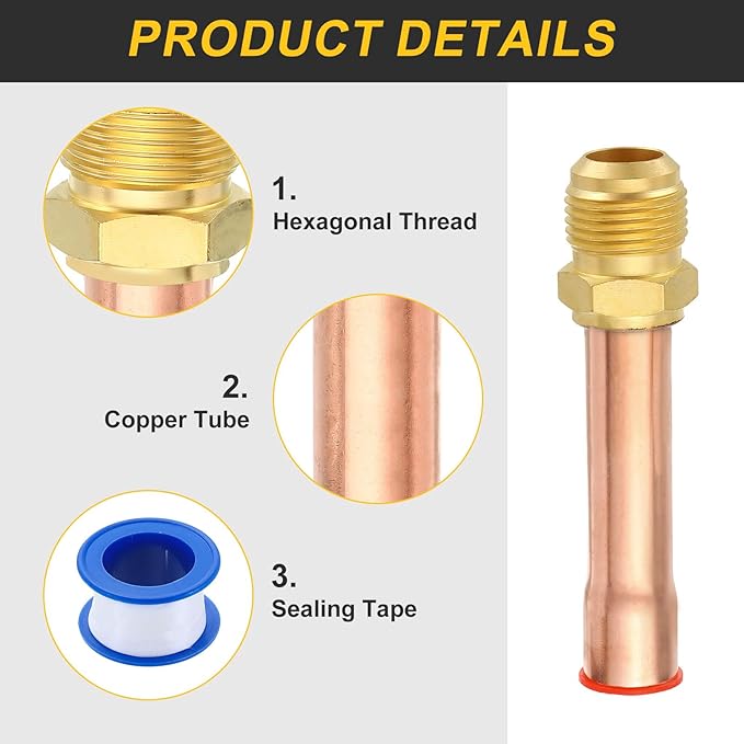 uxcell Brass Pipe Fitting, 5/8 SAE Male Thread x 5/8" OD Flare Connector with Copper Tube for HVAC System Air Conditioner Refrigeration