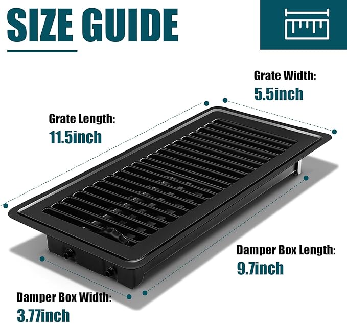 VOISEN Floor Register 4x10, 6 Pack Black Floor Vent Covers, Heavy Duty Steel Walkable Floor Vents,Vent Covers for Home Floor