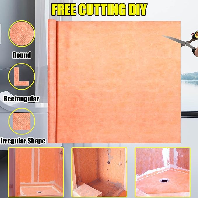 Waterproof Membrane for Shower 3.8 ft x 29 ft / 108 Square Feet Waterproofing Shower Membrane 25.6mil Thickness Waterproof for Sauna Bathroom Walls Tile Underlayment 108 sqft Polyethylene Fabric Roll