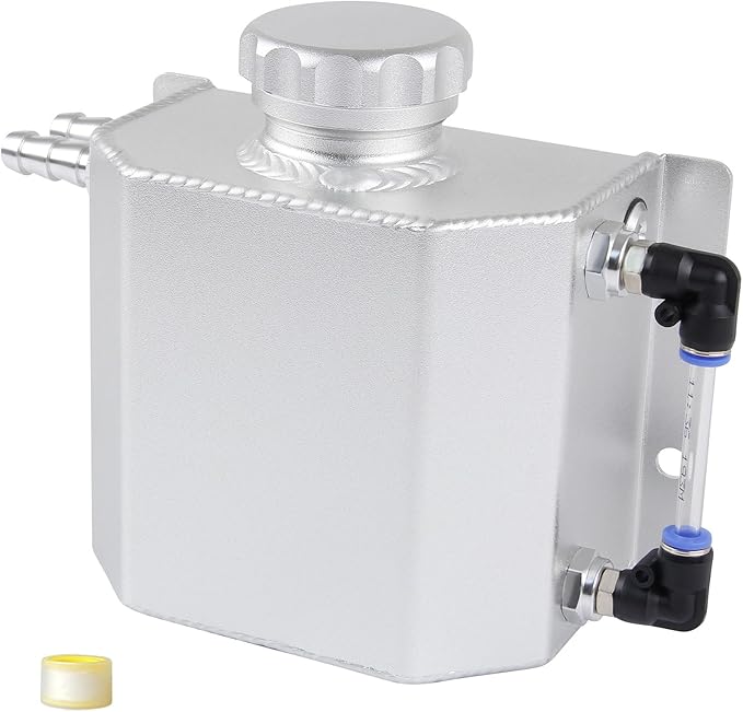 Coolant Radiator Tank Reservoir Expansion Overflow Tank Universal 1L Aluminum Silver
