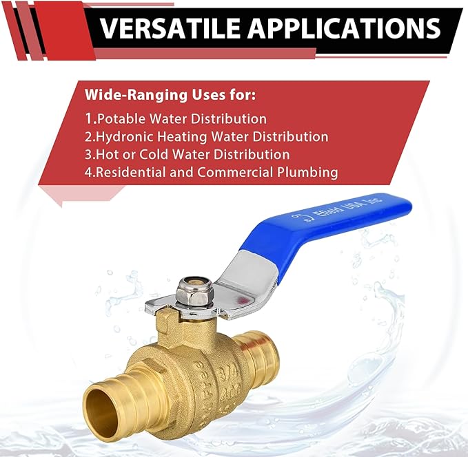 (Pack of 2) EFIELD 3/4 Inch Barb Crimp Pex Brass Full Port Shut-off Ball Valve for Plumbing Application, Blue Handle, Brass UPC Certified,(VALVE017)