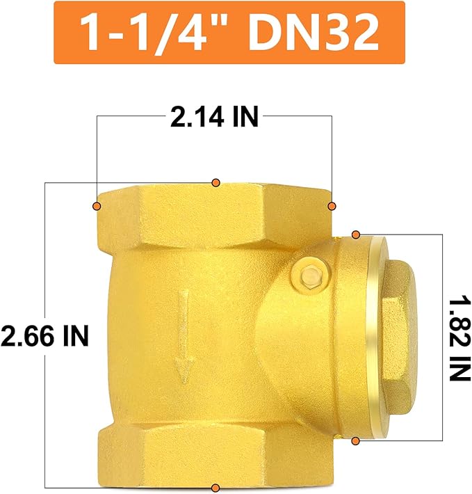 GASHER 1PCS Brass Swing Check Valve 1-1/4" Female Thread, Backflow Prevention, Check Valves for Sump Pump and Air Compressor, Gas Air Fuel Oil Water