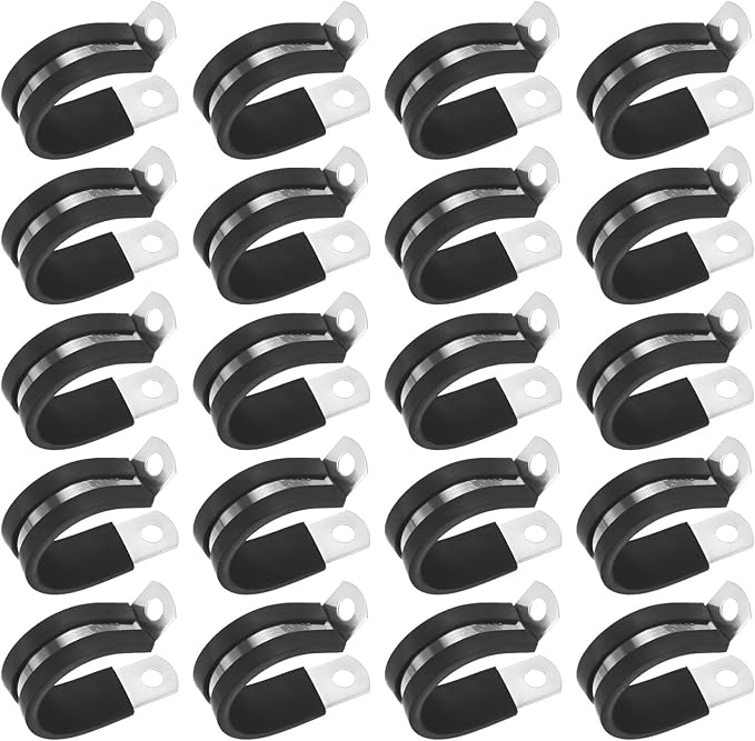 20-Pack Cable Clamps, 1-1/32 Inch/ 26 mm 304 Stainless Steel Rubber Cushioned Insulated Cable Clamp R Shape Metal Holder for Tube/Wire/Pipe/Loop Installation