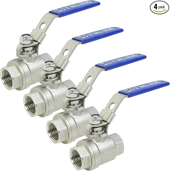 YADIAN 4 Pack 1/2'' Stainless Steel 304 Ball Valves, NPT Female Full Port Ball Valve Heavy Duty Shut Off Valve 1/2 inch for Water, Oil, and Gas with Locking Device, NPT Female, 1000 WOG