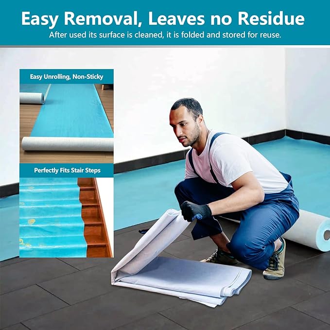 Temporary Floor Protection 39.5’’ x 50’, Floor Protection Film for Construction Projects - Protects Hardwood, Tile, Carpet, Countertops, Bathtubs and More,Coverage of 163 SQFT