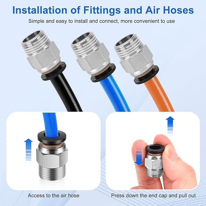 10 Pcs Push-to-Connect Fittings 3/8 Inch Tube OD x 3/8 Inch NPT Thread Pneumatic Male Straight Quick Connect Air line fittings