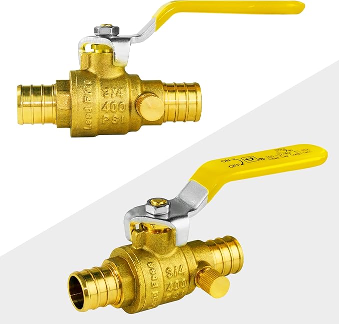 WiseWater 3/4 Inch X 3/4 Inch PEX Ball Valve with Drain, Brass Plumbing Fitting, Full Port Water Stop Shut Off Valve (5pack)