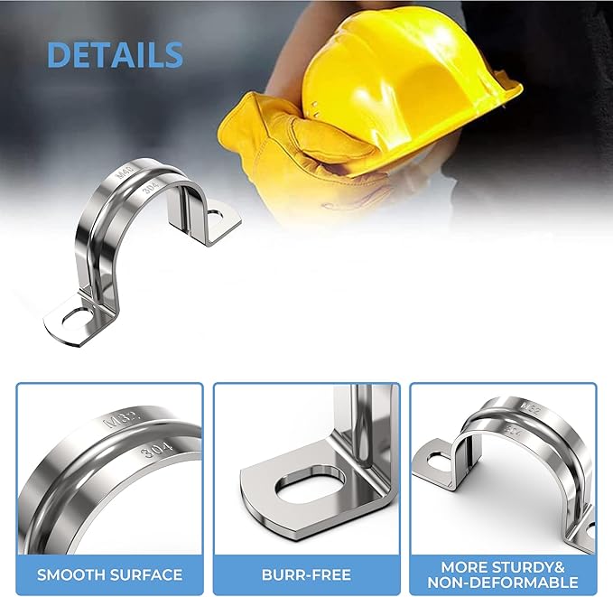 10Pcs 1 Inch Heavy Duty U-Tube Strap Clamp-2 Hole,Stainless Steel-304 Rigid U-Bracket Pipe Clamp Hanger Tube Tension Clips ID 25mm-new