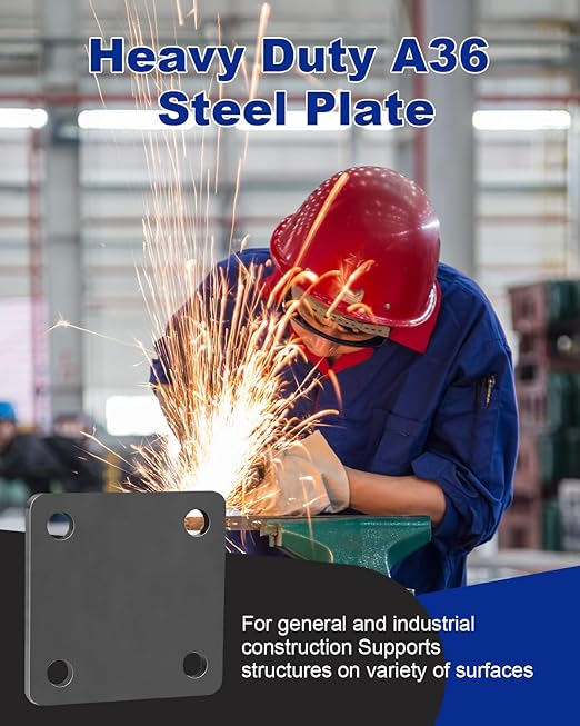 Rocaris 8 Pcs 5 X 5 X 1/4 Inch A36 Steel Plate Hot Rolled, Steel Base with 4 Holes Metal Square for Construction Boards, Structure Support, Weldable Square and Industrial