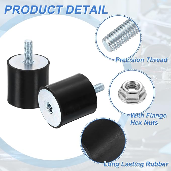 uxcell M10 Rubber Mounts, 1Pcs 50x30mm(DxH) Rubber Cylindrical Anti Vibration Isolator Shock Absorber with Lock Nuts for Car Bobbin Generator Air Compressors
