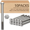 10 Pack 5/8-11 x 7'' Hex Head Cap Screw Bolt 304 Stainless Steel Half Thread External Hex Drive Screw Bolt Fastener for Wet Outdoor Metal Framing Concrete Reinforcement Railing Trellises
