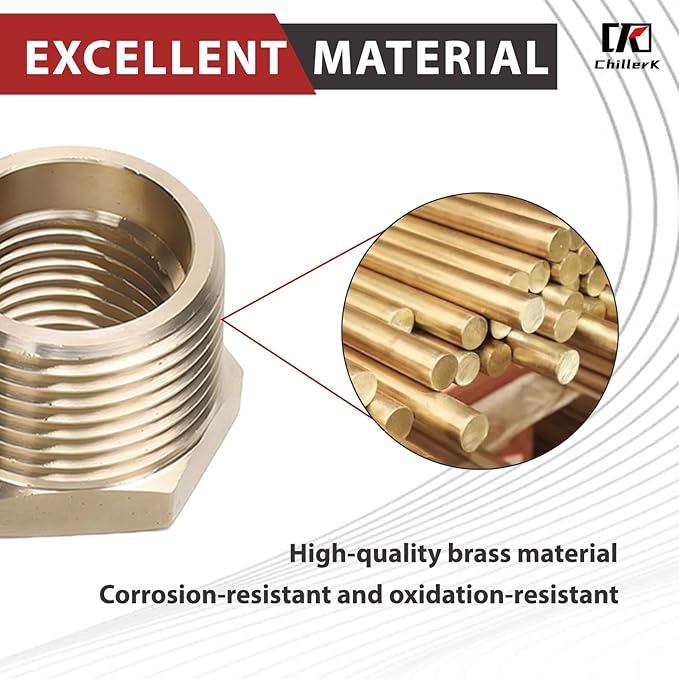 1/2" NPT Male Thread x 1/4" NPT Female Thread Brass Reducing Bushing (Pipe Fitting), 1200 PSI (Pack of 5)