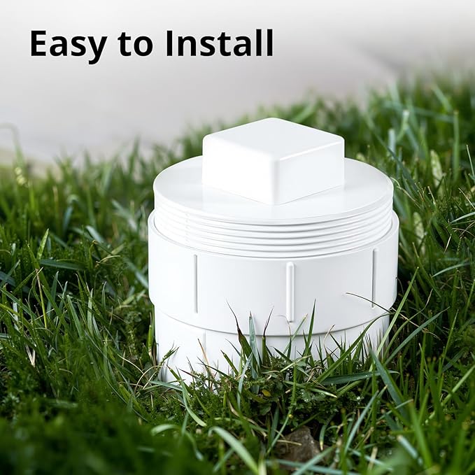 4" PVC Sewer Cleanout Adapter with Plug Pipe Fitting, PVC DWV Flush Sewer Cleanout Cap for Outdoor Garden, RV Sewer and Drainage Piping System, 2 Pack