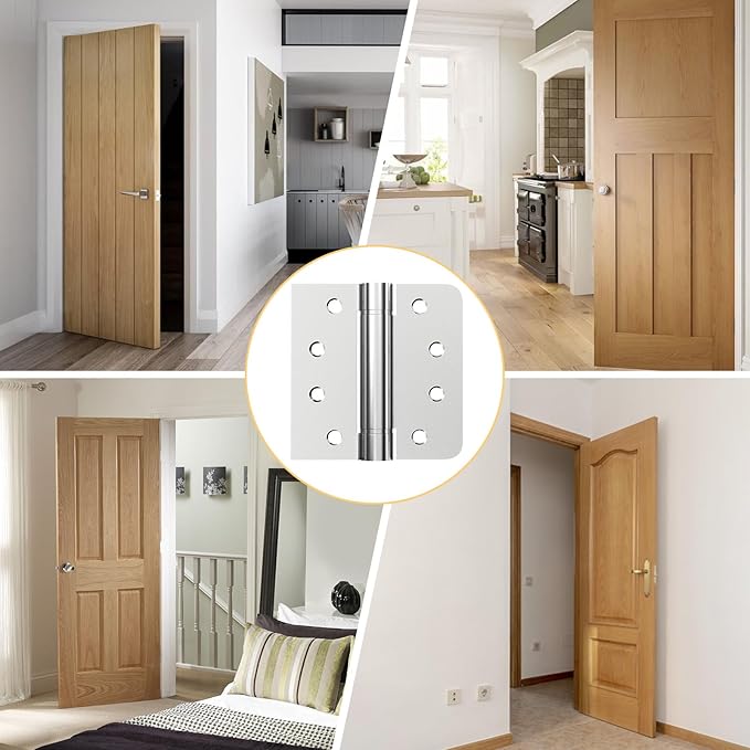 Self Closing Door Hinges 4 Inch, 304 Stainless Steel Spring Loaded Adjustable Tension Hinges for Garage/Front/Back Doors Left/Right Hand Door Hardware with Square Rounded 5/8" Radius 3Pack