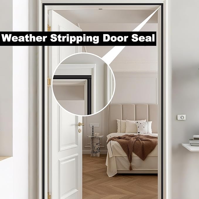 Weather Stripping Door Seal Strip, D Shape Rubber Door Weather Stripping,Self Adhesive Doors Seal Strip for Window Frame Weatherstripping Soundproofing Insulation (Black, 23FT)