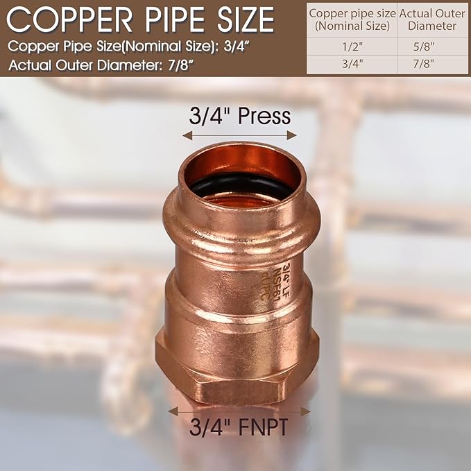 12PCS Copper Press Female Adapter,Plumbing 3/4”Copper Press Fittings x 3/4” Female NPT Coppers Press Adapter Pressure Coppers Fitting,3/4”Female NPT x Press LF Press Adapter Fittings