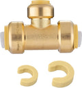 EFIELD Push-Fit Fitting 3/4" X3/4" X1/2" Tee to Connect Pex, Copper, CPVC Pipe with Two Size Disconnect Tool Clips,(PF127)