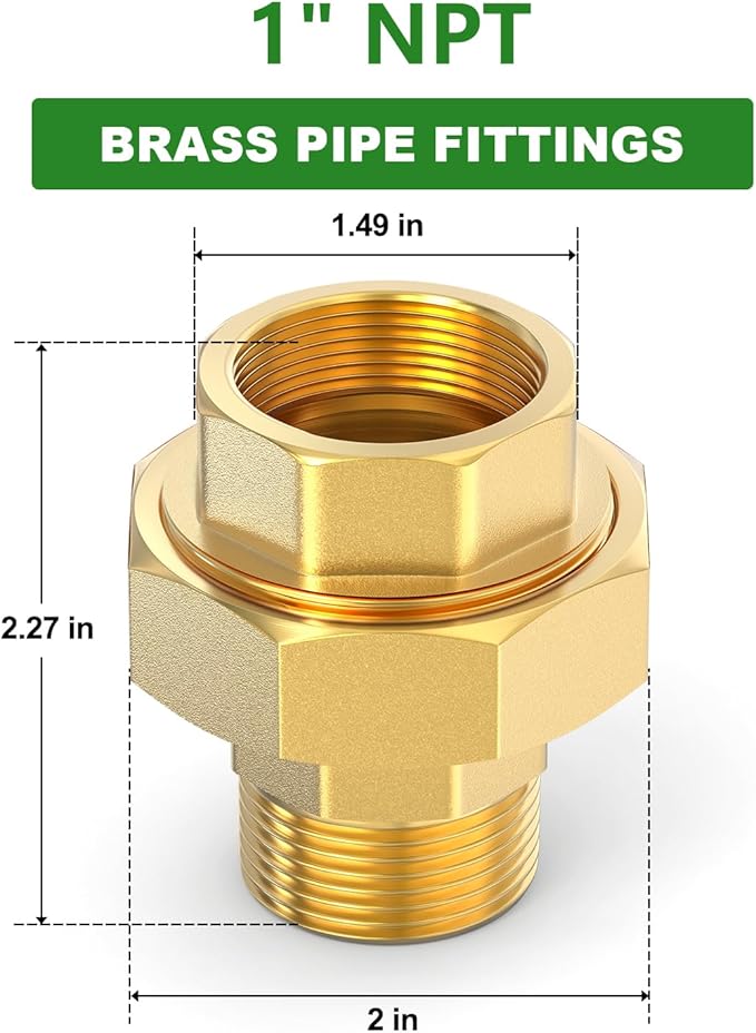 TAISHER 2PCS Brass Union，1" NPT Male x 1" NPT Female Brass Pipe Fitting