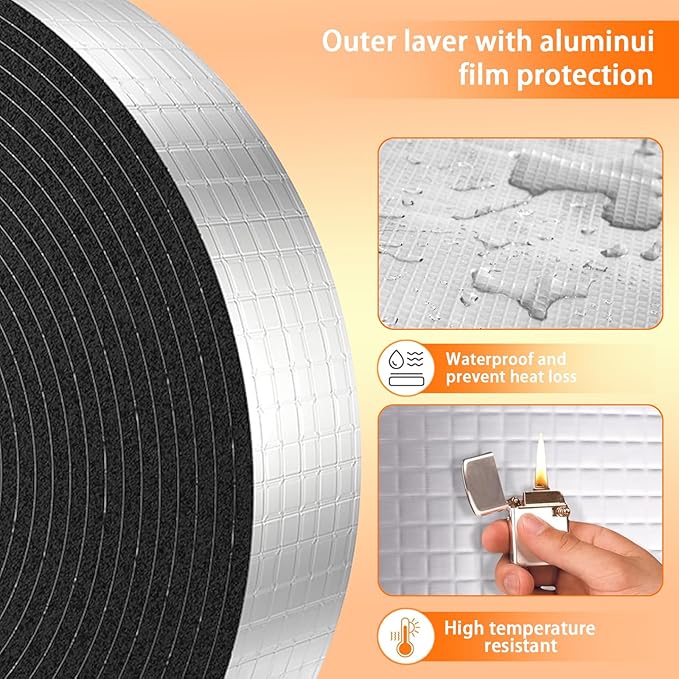 Pipe Insulation Wrap-2" X 33 ft Pipe Wrap Insulation Self-Adhesive Aluminum Foil Water Pipe Insulation Is Used For Anti-Freezing Protection Of Outdoor Water Pipes In Winter To Reduce Heat Loss