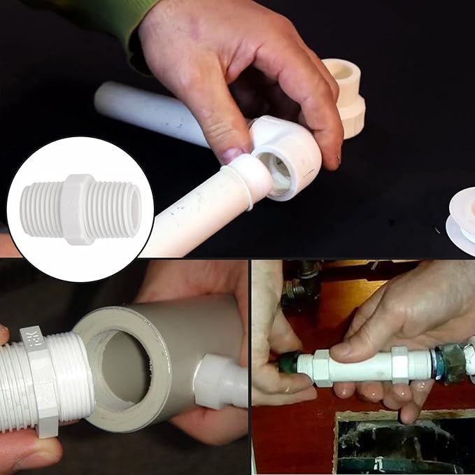 20Pack 1/2 Inch PVC Nipple Coupling Adapter Connector (Male x Male) 1/2" PVC NPT Thread Pipe Fitting for Plumbing, Home or Industrial Use, Schedule 40