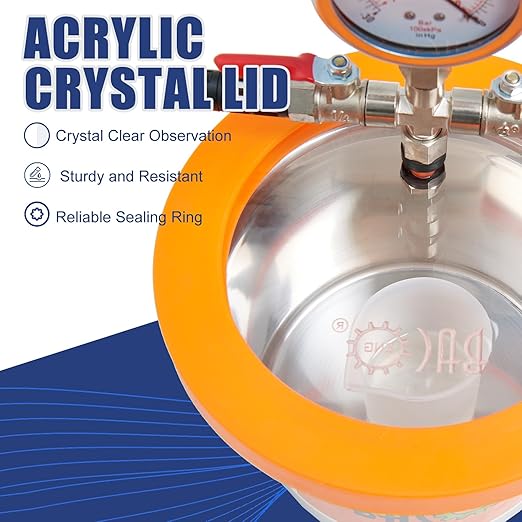 BACOENG 2 Quart Vacuum Chamber with Pump, Stainless Steel Degassing Chamber Kit for Resin, Silicone and Epoxies
