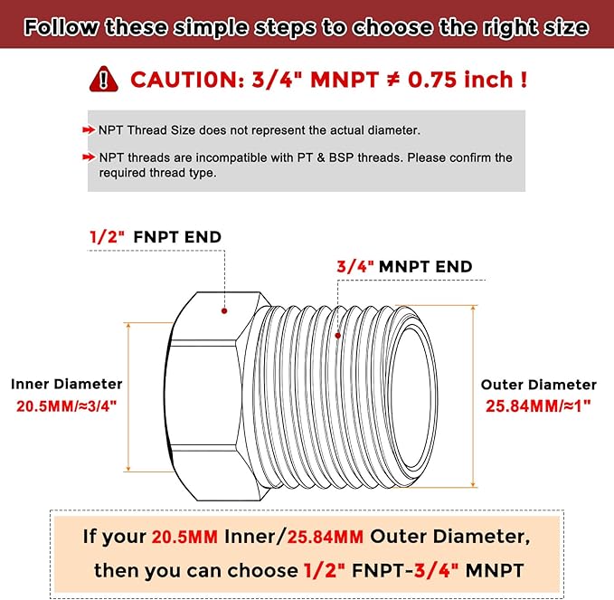 Pack of 4, 3/4" NPT Male to 1/2" NPT FeMale Solid Brass Hex Bushing, Hose Fittings Adapter Threaded Reducer Heavy Duty for Pipe Leak Repair, Pneumatic Systems, Compression