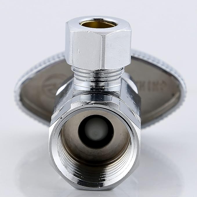 (10-Pack) Cyrret Angle Stop Shut off Valve Multi-Turn 1/2-Inch FIP Inlet X 3/8-Inch Compression Outlet, No Lead Brass Chromed, CUPC NSF AB1953 Approved
