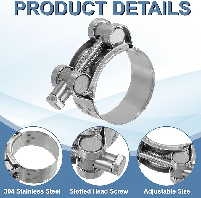 PATIKIL 36-39mm T-Bolt Hose Clamp, 4 Pack Intercooler Pipe Tube Clamps 304 Stainless Steel Radiator Hose Clamp for 1.42"-1.54" Pipe