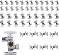 50-Pack Foskan Dual Compression 1/4 Turn Angle Stop Valve with 2 Shut Off Valve/Handles,1/2" NOM (5/8" OD) x 3/8" OD x 3/8" OD,Chrome Plated Brass