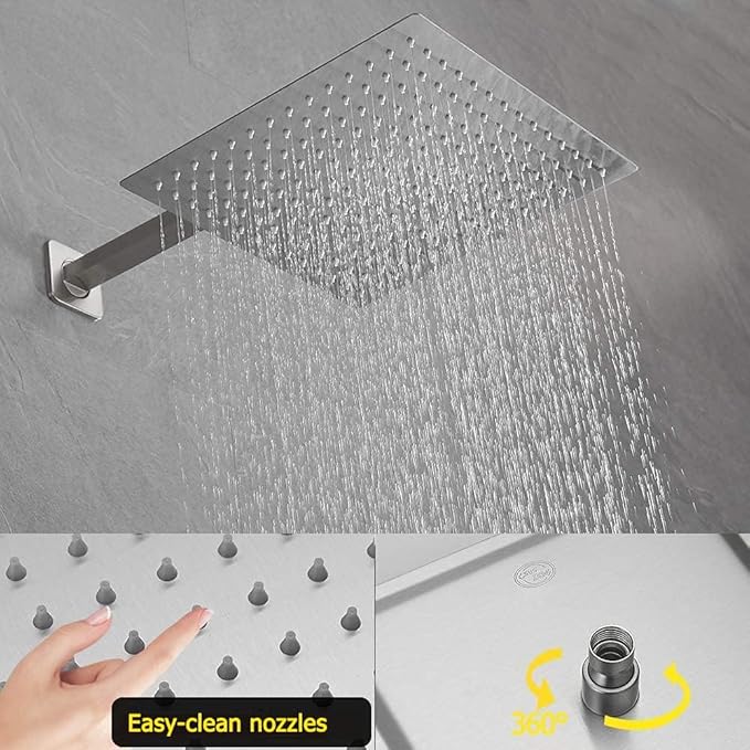 Brushed Nickel Shower System 16 Inch Bathroom Luxury Rain Mixer Shower Combo Set Wall Mounted Rainfall Shower Head and Handheld System Shower Faucet Set Rough-in Valve Body and Trim Kit