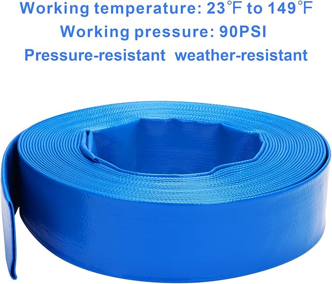 Lay-Flat Pool Backwash Hose - 1.5" x 50Ft Reinforced Heavy Duty PVC Discharge Hose Weather-Proof Vinyl Pool Drain Hose for Water Transfer with 2 clamps
