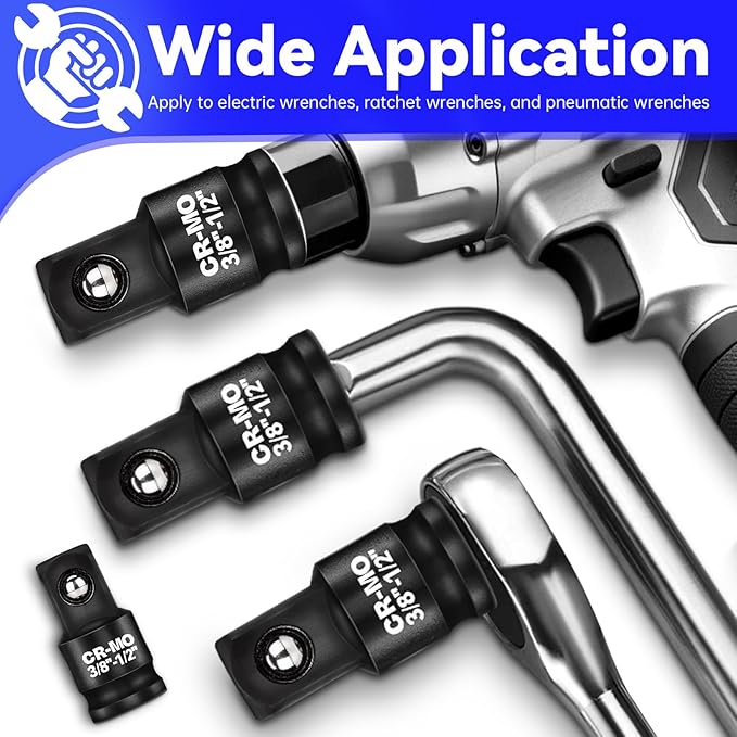 3/8" Female to 1/2" Male Impact Socket Adapter Reducer Set, 2 Pcs Chrome Molybdenum Steel Driver Conversion Adapters, for Sockets and Impact Wrench
