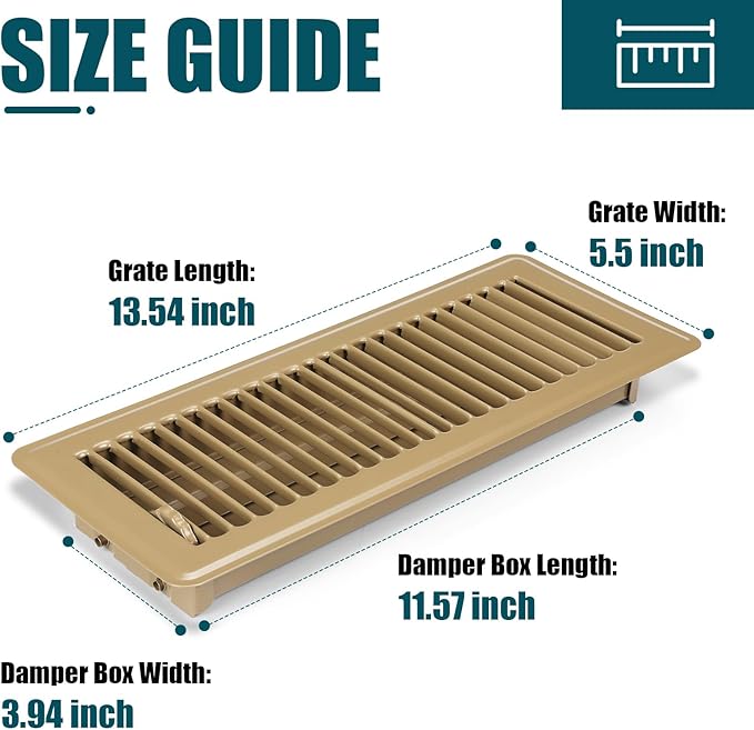 VOISEN Floor Register 4x12, 2 Pack Floor Vent Covers, Steel Adjustable Air Supply Grille Register Vent Cover Grill for Sidewall and Floor, Vent Covers for Home Floor,Brown