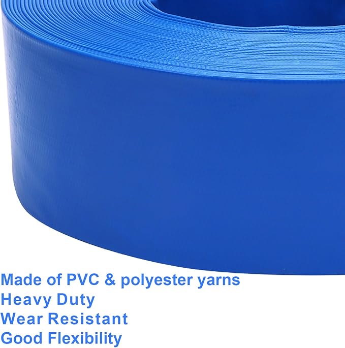 Lay-Flat Pool Backwash Hose - 3" x 100Ft Reinforced Heavy Duty PVC Discharge Hose Weather-Proof Vinyl Pool Drain Hose for Water Transfer with 2 clamps