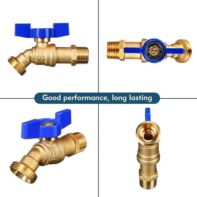 VIHOSE 10 Pack Male Hose Bib Mip, 3/4" Mip x 3/4" Mht, 1/4 Turn Outdoor Brass Water Hose Spigot Heavy Duty Faucet Shut off Valve for Garden Patio Outdoor(blue)