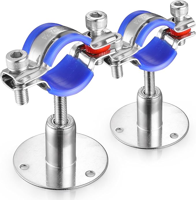 6PCS 304 Stainless Steel Wall Mount Ceiling Mount Pipe Supports,Suitable for OD Pipe 25-27mm,Adjustable Height 30-50mm,Adjustable Pipe Strap Clamp with Screws
